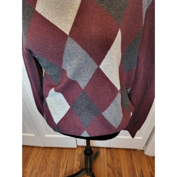 Maroon/Ivory/Gray Argyle Sweater Merona L Preppy Academia Old Money Classic - Picture 4 of 5